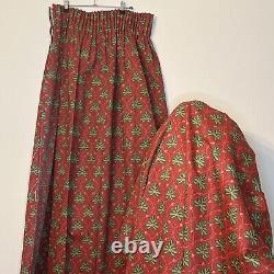 Laura Ashley Vintage curtains Red Green 1980s Tudor Elizabeth Pair 87x87 Leaf