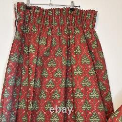 Laura Ashley Vintage curtains Red Green 1980s Tudor Elizabeth Pair 87x87 Leaf