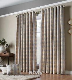 Lined Heavy Curtains Pair Ring Top Eyelet Jacquard Abstract Room Darkening Drape