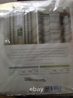 Marks & Spencer M&S Beige Blue Grey Lined Geo Eyelet Curtains 90 x 108 229 x 275