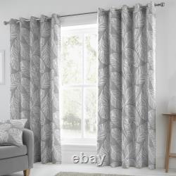 Matteo Fully Lined Eyelet Curtains by Fusion 100% Cotton Skeleton Leaf Print