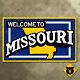 Missouri state line highway marker road sign 1955 map outline welcome 22x13