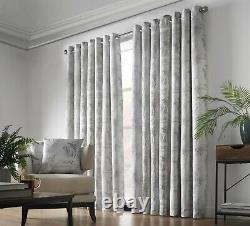 Pairs Of Silver Grey Steel Grey Fern Leaves Woven Jacquard Eyelet Lined Curtains