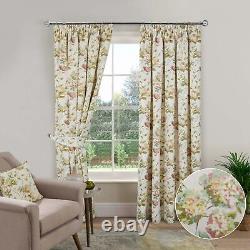 Pairs of Floral Cream Pink Cottage Flowers Lined Tape Top Ready Made Curtains