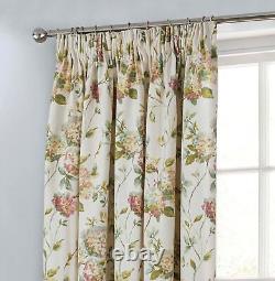 Pairs of Floral Cream Pink Cottage Flowers Lined Tape Top Ready Made Curtains