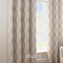 Pairs of Luxury Modern Shimmer Metallic Waves Beige Cream Eyelet Lined Curtains