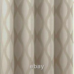 Pairs of Luxury Modern Shimmer Metallic Waves Beige Cream Eyelet Lined Curtains