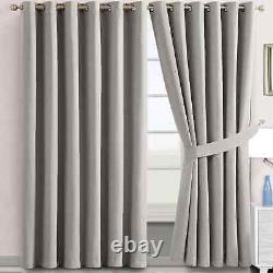 Plain Blackout Eyelet Curtains Ready Made Ring Top Thick Curtains With Tie Backs