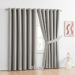 Plain Blackout Eyelet Curtains Ready Made Ring Top Thick Curtains With Tie Backs