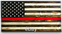 Red-Line Fire, Rustic Wood Flag, Distressed Flag, 36 x 19