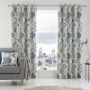 Sander Eyelet Curtains Fully Lined Geometric Print 100% Cotton By Fusion
