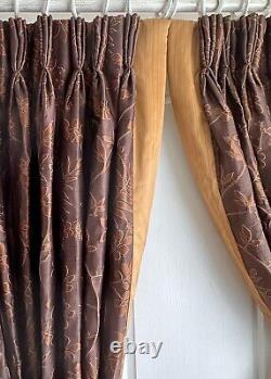 Silk Interlined Curtains Pr 84d SCALAMANDRE Pinch Pleat Brown/Gold Floral
