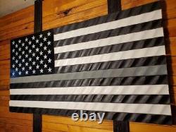 Thin Gray Silver Line Corrections/Guard Officer Handmade Wavy Wood Flag 19x37