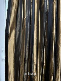 Two Curtain Panels Black and Gold Striped Pattern HEAVY lined 85 long