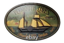 Vintage Carved Wood Sign Plymouth Lines Shipping Company Painted