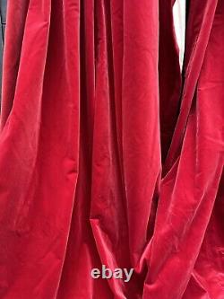 Vintage velvet regal huge pair curtains cherry red French pleats W42 L104 inch