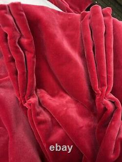 Vintage velvet regal huge pair curtains cherry red French pleats W42 L104 inch