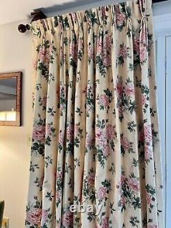 Yellow Pink Floral Custom Pinch Pleat Lined Long Drapes 96x52 Curtain weighted
