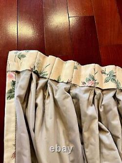 Yellow Pink Floral Custom Pinch Pleat Lined Long Drapes 96x52 Curtain weighted